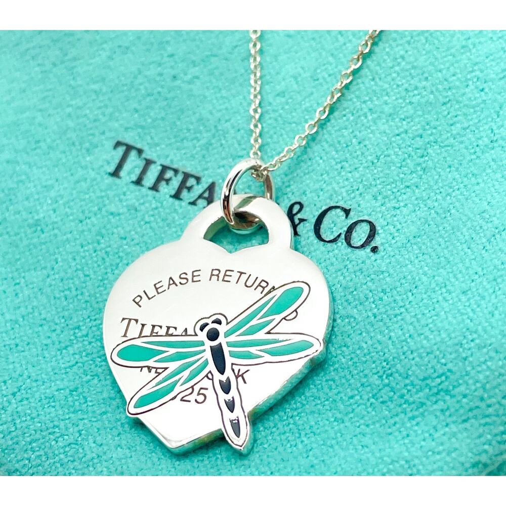 RARE Tiffany & Co. Return to Tiffany Dragonfly Heart Pendant Necklace 16-18" - Picture 8 of 13